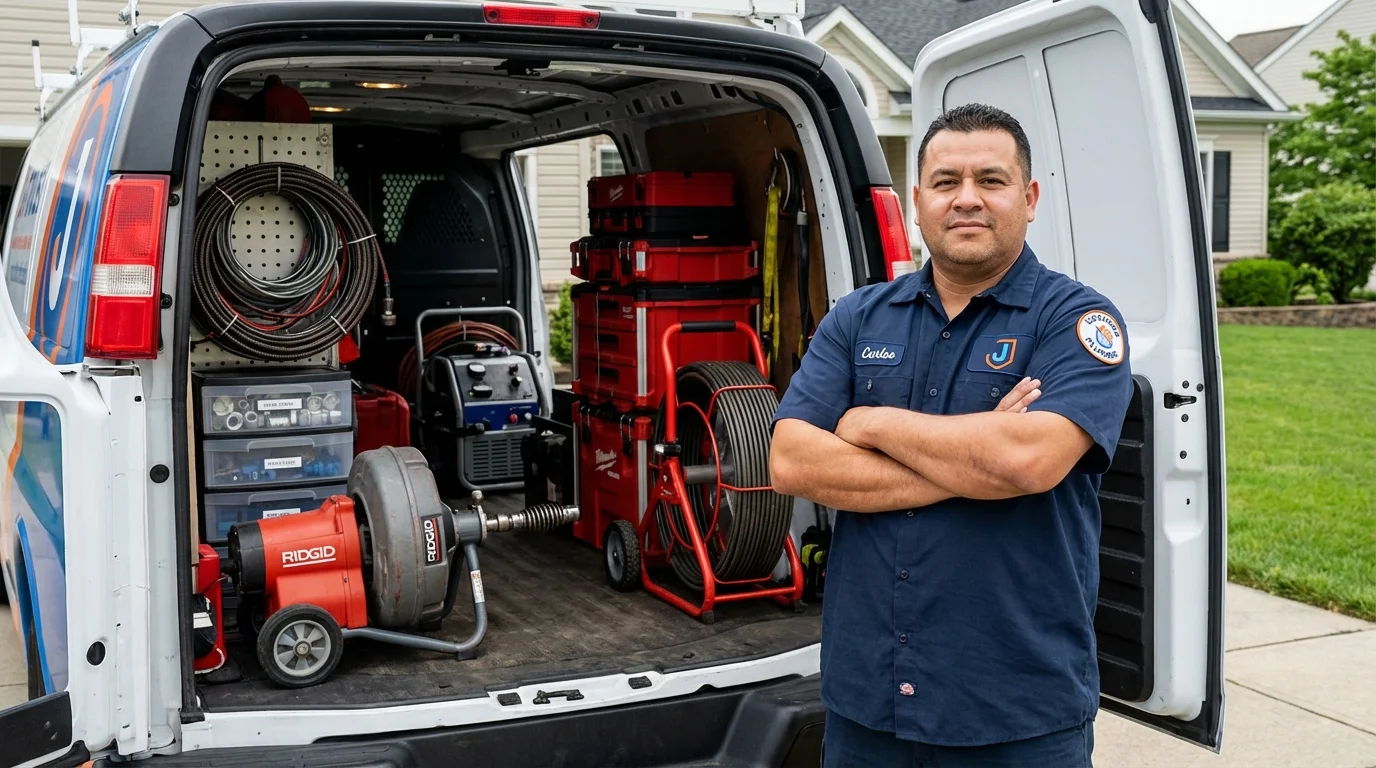 Professional drain cleaning equipment and Johns Plumbing LLC plumber in Uniontown