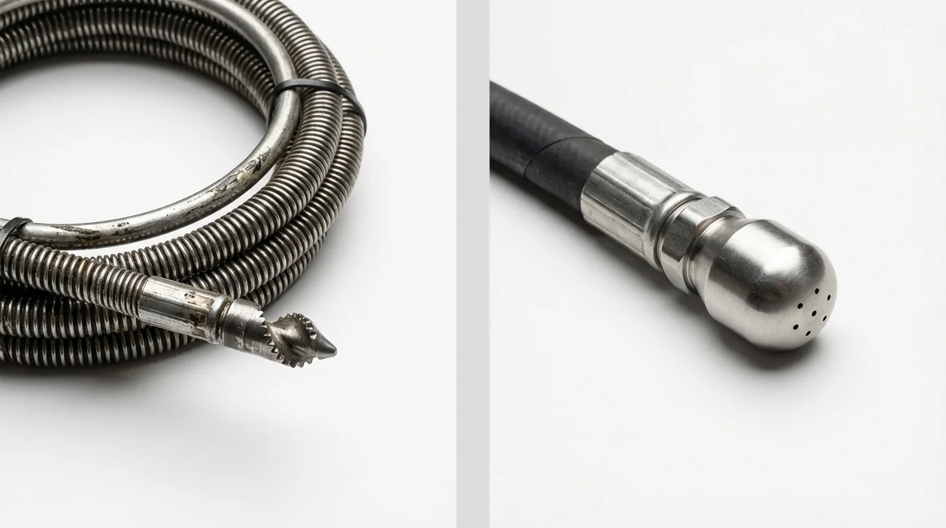 Drain snake cable and hydro jetting nozzle used for drain cleaning in Uniontown, PA