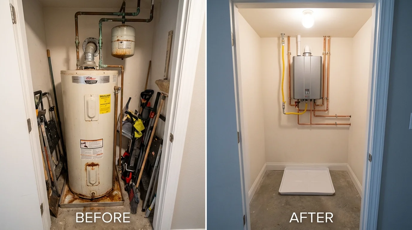 Tank water heater versus wall-mounted tankless unit comparison for Uniontown, PA homeowners