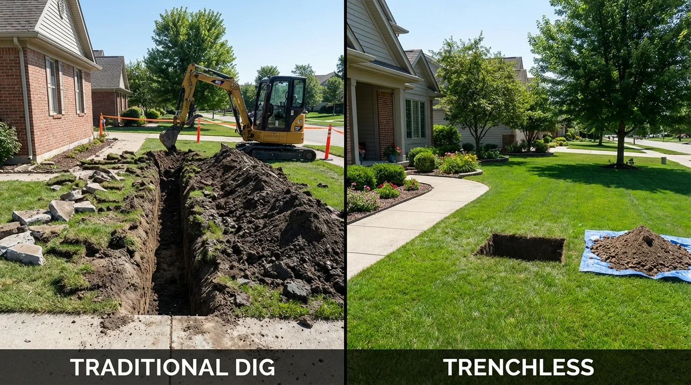 Trenchless sewer repair with minimal yard damage versus traditional excavation in Uniontown, PA